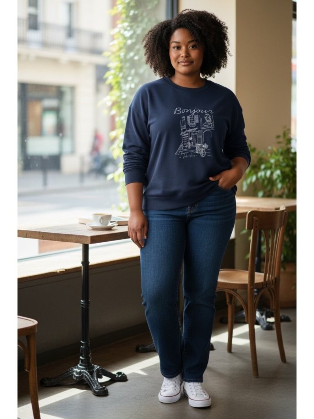 Dip Paris Embroidered Sweatshirt Navy Blue Size 1X Casual Oversized Cozy Spring